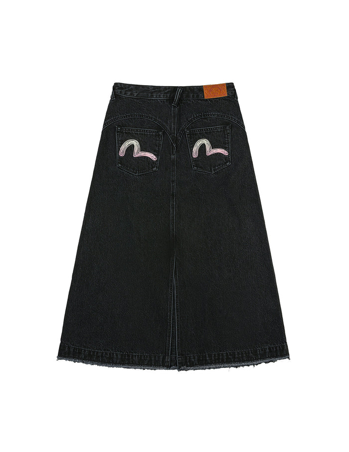 Seagull Embroidery Distressed Fashion Fit Denim Skirt