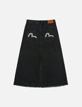 Seagull Embroidery Distressed Fashion Fit Denim Skirt