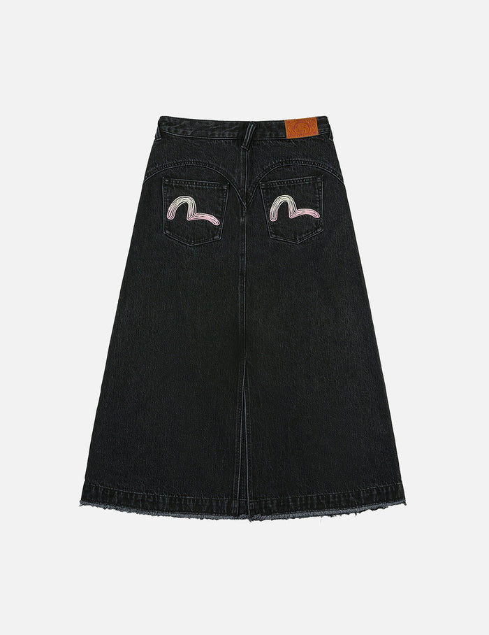 Seagull Embroidery Distressed Fashion Fit Denim Skirt