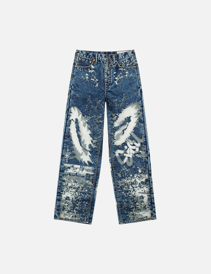 Seagull Embroidery Fashion Fit Burn-Out Fashion Fit Jeans