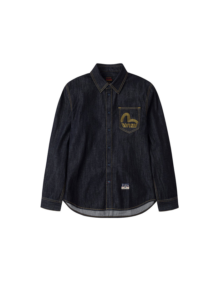 Seagull Embroidery Regular Fit Denim Long-sleeve Shirt