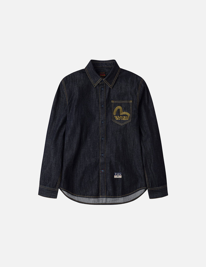 Seagull Embroidery Regular Fit Denim Long-sleeve Shirt