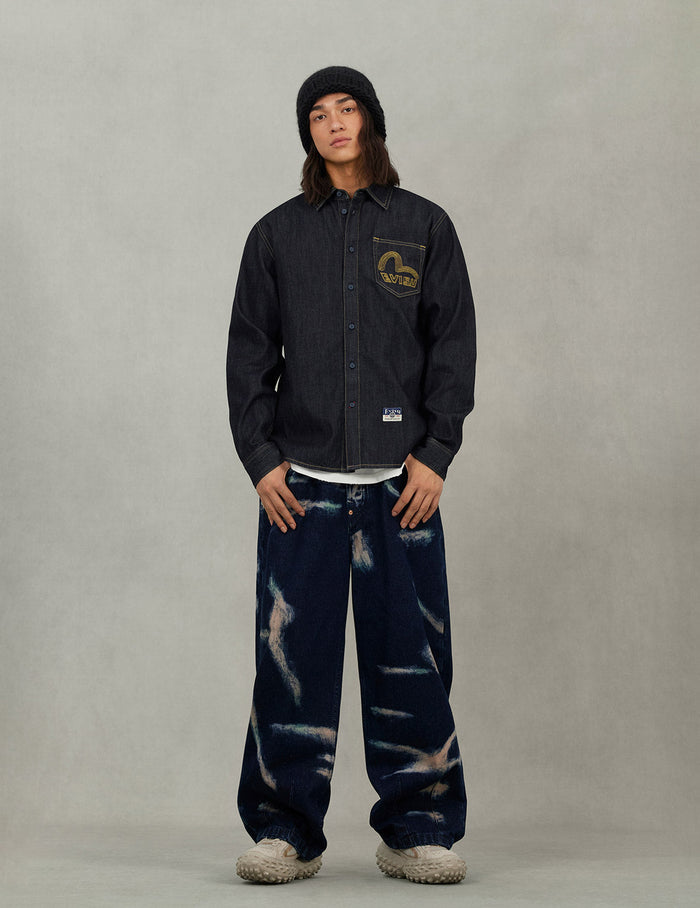 Seagull Embroidery Regular Fit Denim Long-sleeve Shirt