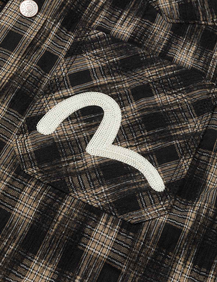 Seagull Embroidery Relax Fit Hooded Checked Shirt Jacket