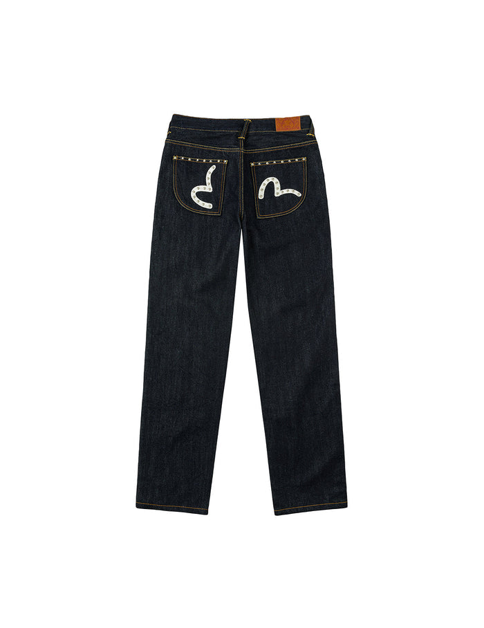 Seagull Embroidery with Metal Studs Relax Fit Jeans