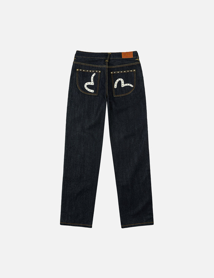 Seagull Embroidery with Metal Studs Relax Fit Jeans