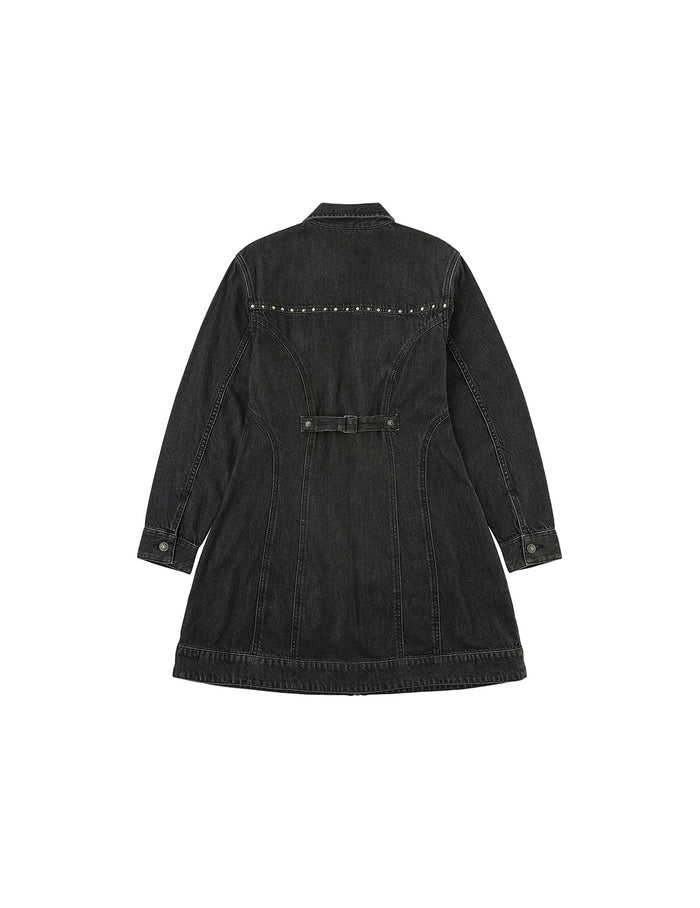 Seagull Embroidery with Studs Fashion Fit Denim Zipper Dress
