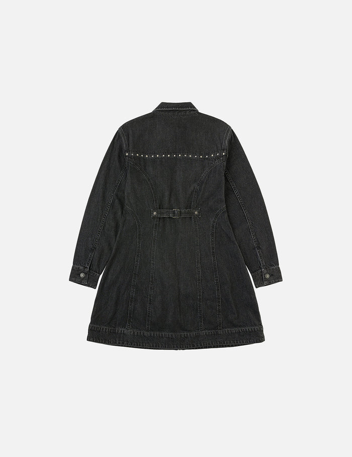 Seagull Embroidery with Studs Fashion Fit Denim Zipper Dress