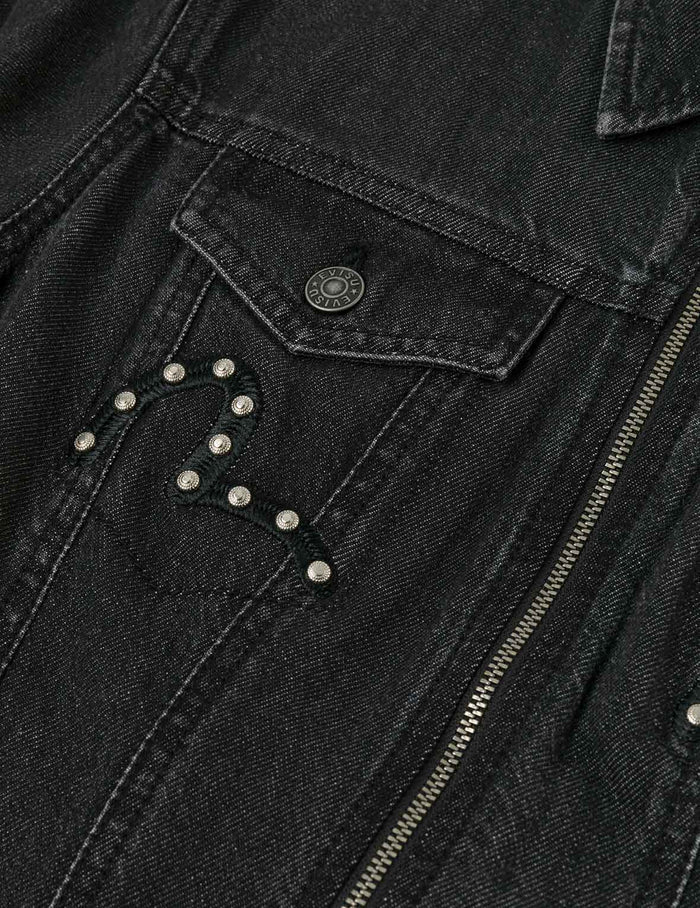Seagull Embroidery with Studs Fashion Fit Denim Zipper Dress