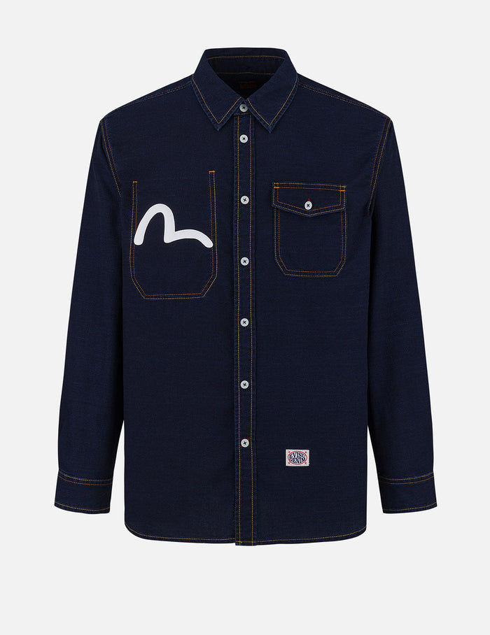 Seagull Print Regular Fit Denim Shirt