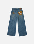Seagull Print Wide-Leg Jeans