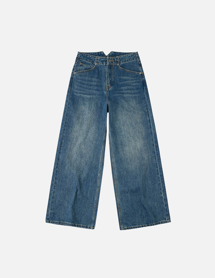Seagull Print Wide-Leg Jeans