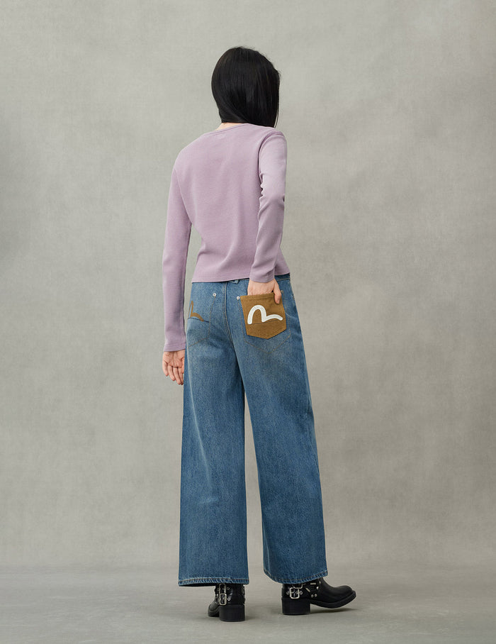 Seagull Print Wide-Leg Jeans