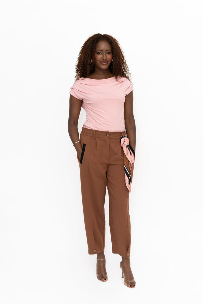 Selene Barrel Leg Trousers (Brown)