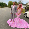 Sequin Beading Feather Mermaid  Prom Gown - Envious Designs