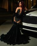 Sexy Black Mermaid Prom Dresses Lace Velvet Party Gown Sequin - Envious Designs