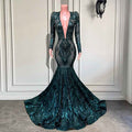 Sexy Emerald Green Sequined Prom Dress with Long Sleeves