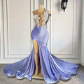 Sexy Lavender Mermaid Prom Dress with High Slit and Sheer Luxury Beading