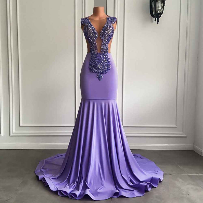 Sexy Mermaid Handmade Beaded Diamond Lavender Mermaid Prom Dress