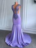 Sexy Mermaid Handmade Beaded Diamond Lavender Mermaid Prom Dress