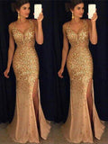 Sexy Sweetheart Neck Golden Mermaid Prom Dress with Slit, Mermaid Formal Dress, Graduation Dress
