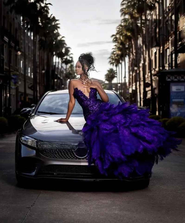 Sexy Sweetheart  Purple Feathers Mermaid Prom Dress