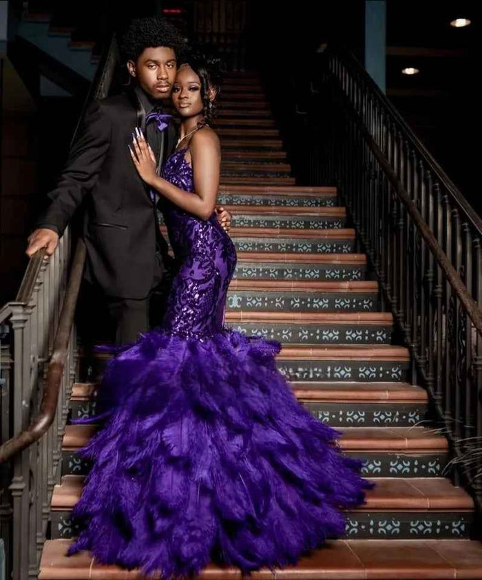 Sexy Sweetheart  Purple Feathers Mermaid Prom Dress