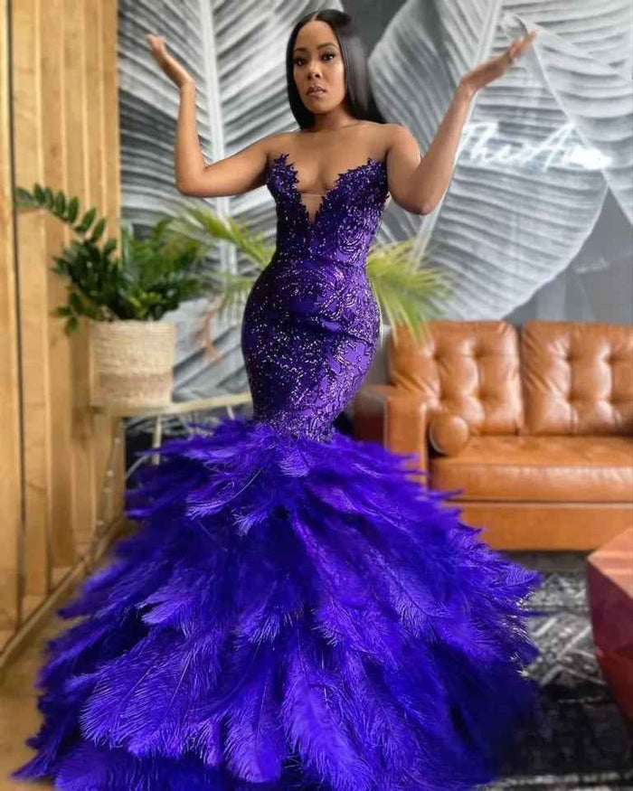 Sexy Sweetheart  Purple Feathers Mermaid Prom Dress
