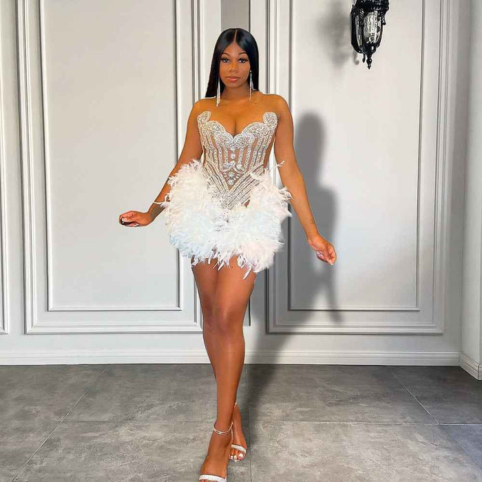 Sheer Silver Diamond Cocktail Dress for Luxury Birthday Celebrations