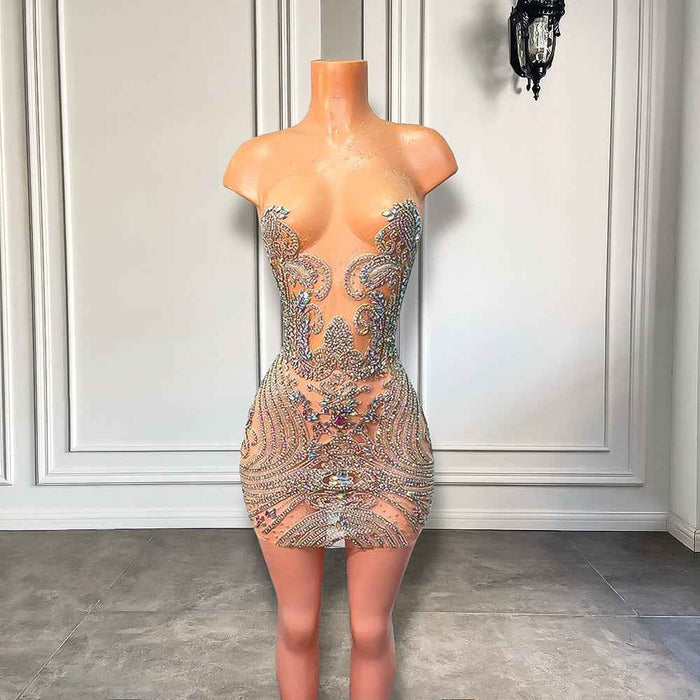 Sheer Sparkly Diamond Rhinestones Birthday Dress