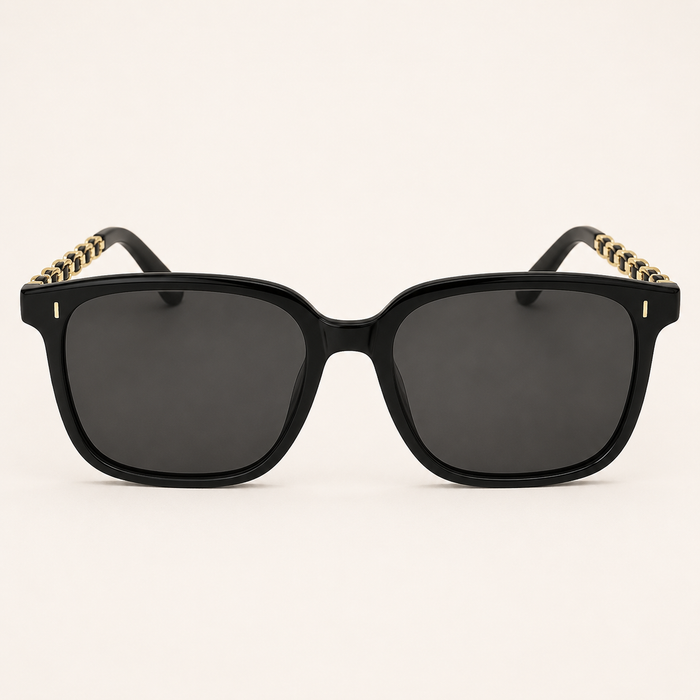 SHEIN Black Square Sunglasses with Chain Temples – Fast Delivery in 5 Days