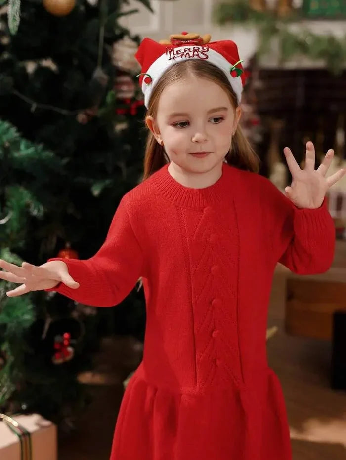 Shein Fast Delivery Kids Red Knitted Dress â€“ Winter Girls Dress | Delicado