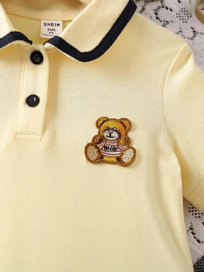 Shein Fast Delivery Kids Yellow Polo Dress with Bear Patch â€“ Summer Girls Dress | Delicado
