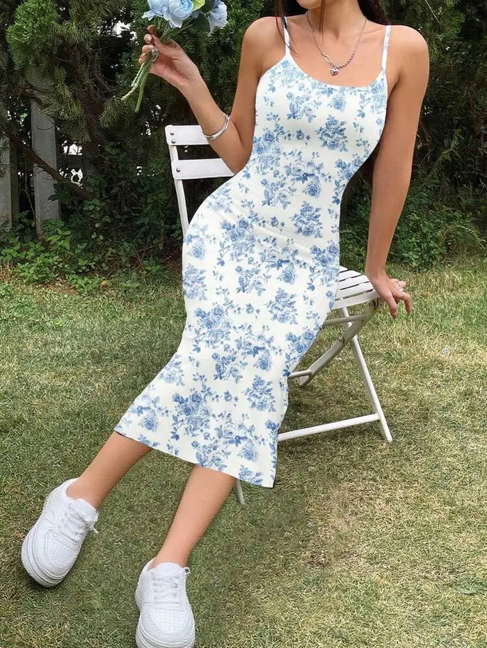 Shein Floral Print Midi Dress with Spaghetti Straps â€“ Casual Slim Fit | Delicado