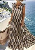 SHEIN Geometric Stripe Sleeveless Tiered Maxi Dress