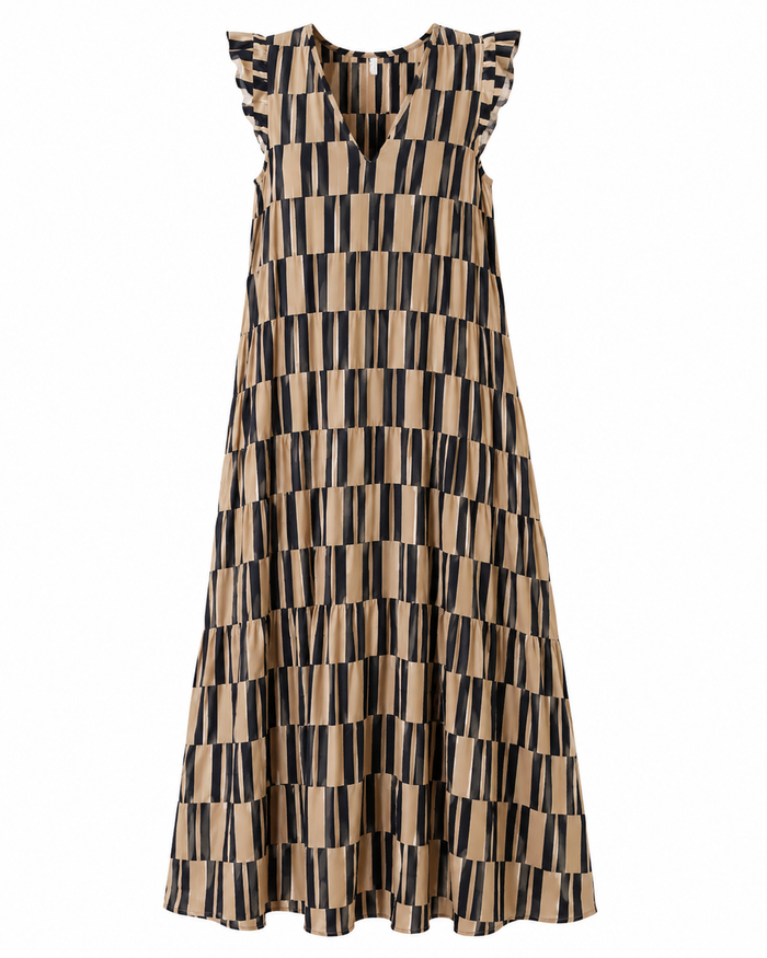 SHEIN Geometric Stripe Sleeveless Tiered Maxi Dress