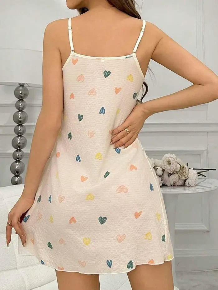 Shein Heart Print Sleeveless Night Dress â€“ Soft Lounge Fit | Delicado