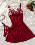 SHEIN Red Embroidered Mesh Babydoll Lingerie Set
