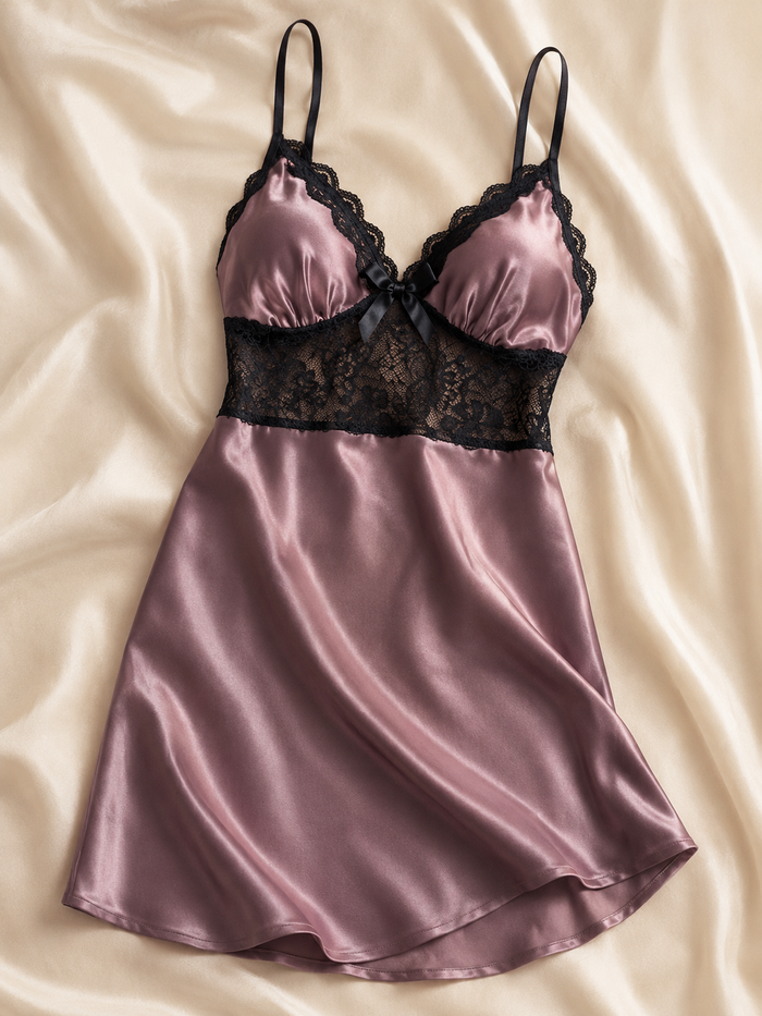 SHEIN Satin Lace Trim Nightdress – Dusty Mauve