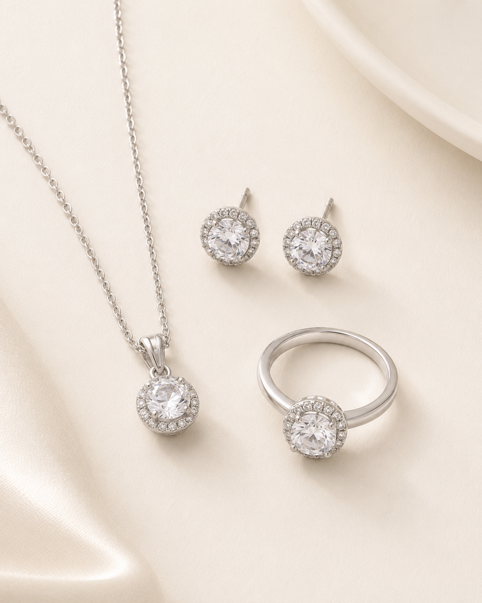 SHEIN Silver Crystal Jewelry Set – 3 Pieces