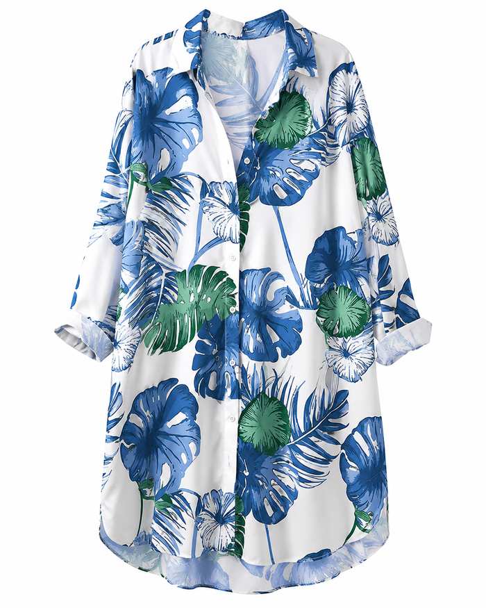 SHEIN Tropical Print Oversized Shirt Dress