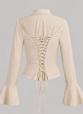 SHEIN Women’s Beige Lace-Up Back Flare Sleeve Blouse