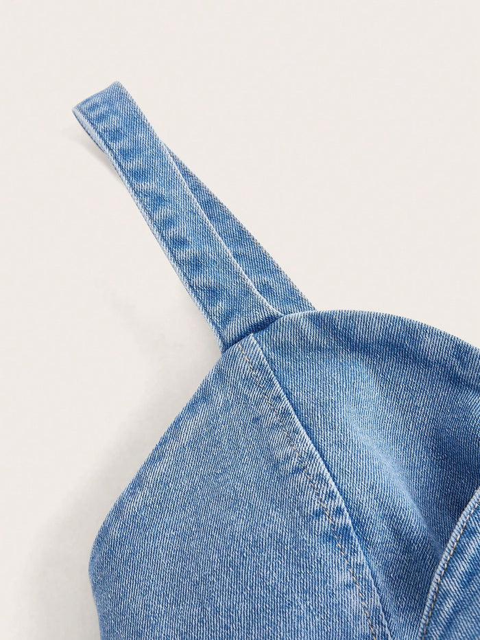 SHEIN Women’s Blue Denim Tie Front Crop Top
