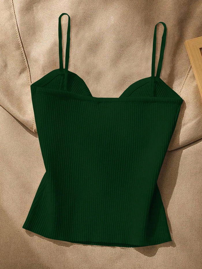 SHEIN Women’s Dark Green Ribbed Corset Cami Top with Gold Buttons