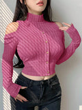 SHEIN Women’s Pink Cold Shoulder Ribbed Crop Top