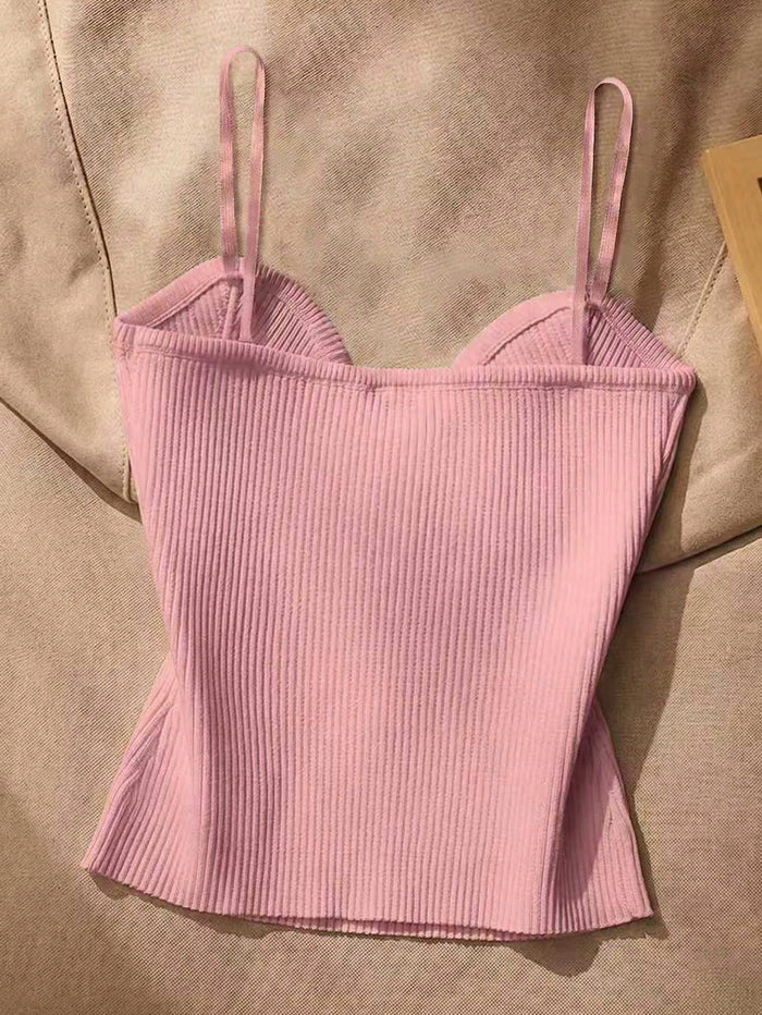 SHEIN Women’s Pink Ribbed Corset Cami Top with Gold Buttons