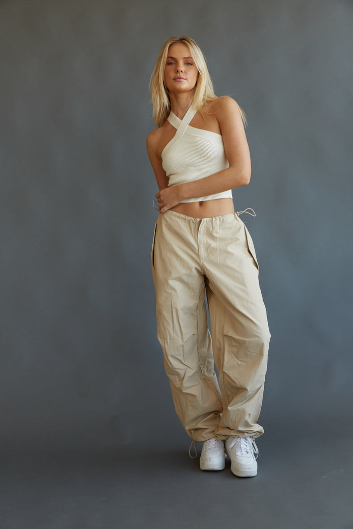 tan parachute pants - lightweight baggy pants