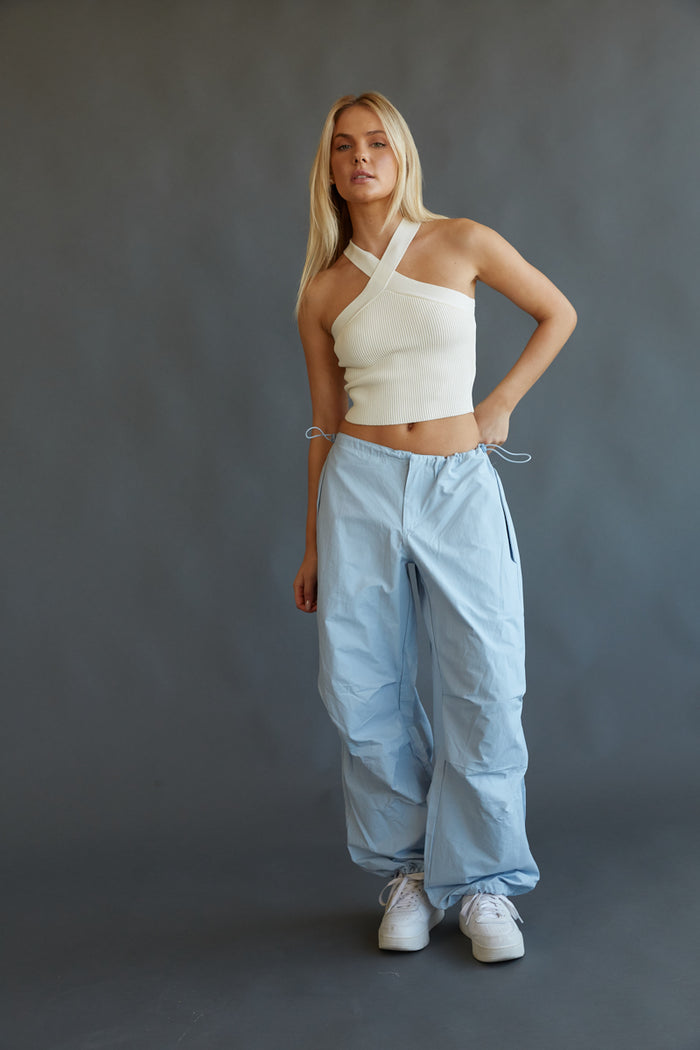 powder blue baggy parachute pants