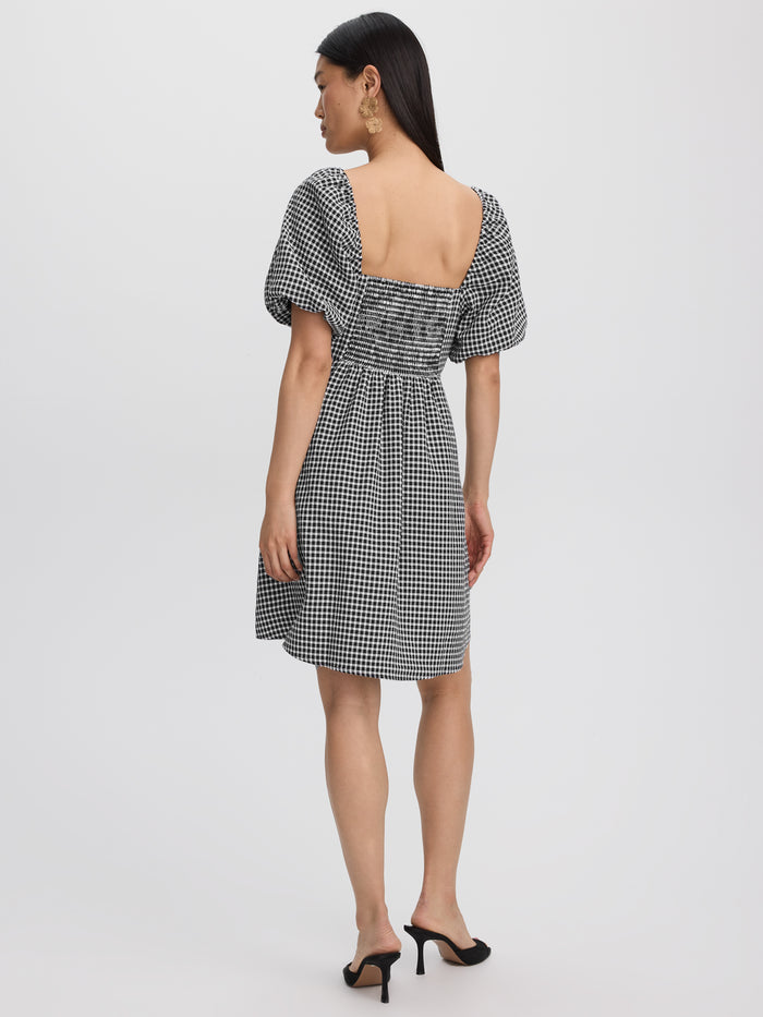 Short-Puffy-Sleeve Mini Dress with Sweetheart Neckline