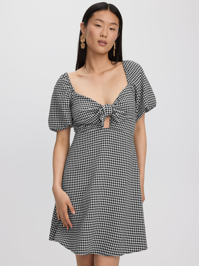 Short-Puffy-Sleeve Mini Dress with Sweetheart Neckline